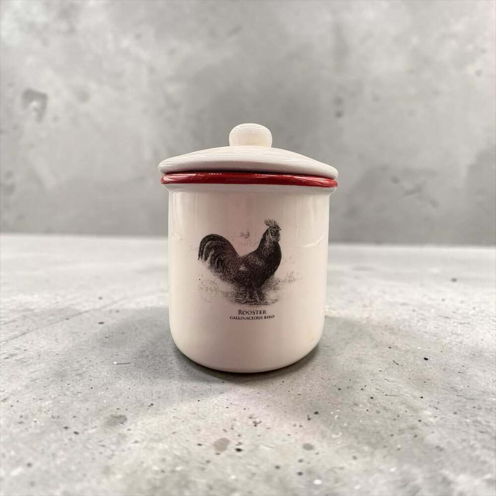 Unbranded “Gallinaceous Bird” Rooster Canister With Lid Red Trim Food Safe